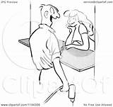 Flirting Counter Cartoon Clipart Worker Male Woman Picsburg Royalty Vector sketch template