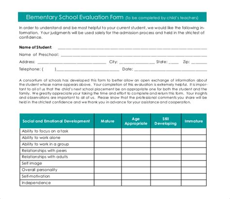 sample student evaluation forms   ms word excel