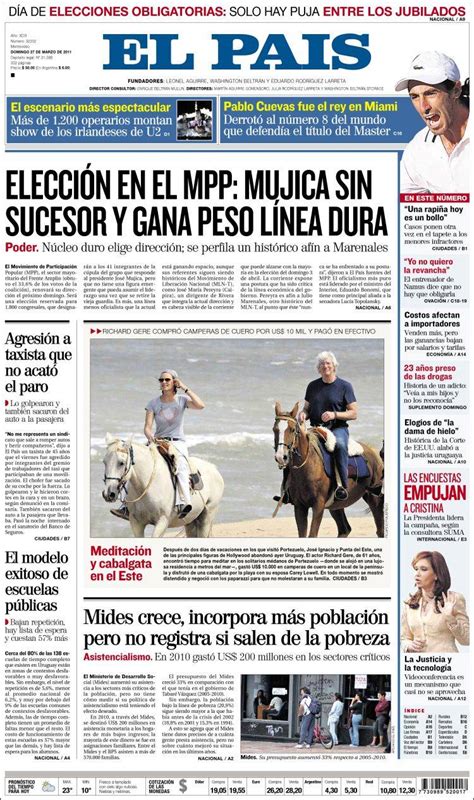 newspaper el pais uruguay newspapers  uruguay sundays edition march    kioskonet