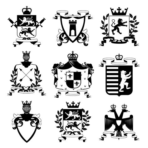 heraldic emblems design black icons collection  vector art  vecteezy