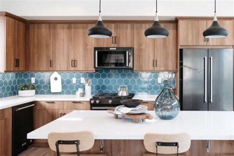 blue hexagon tile  kitchen backsplash kitchen remodel kitchen