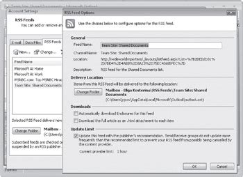 configuring  rss feed microsoft windows sharepoint services version