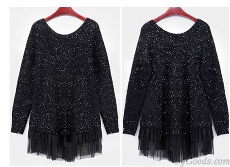 Sequin Knitted Pleated Hem False Two Piece Dress Sweaters And Cardigans