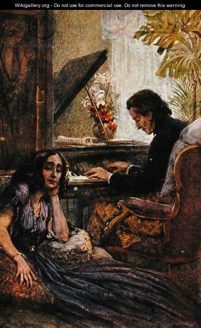 postcard depicting george sand   listening  frederic chopin   play  piano