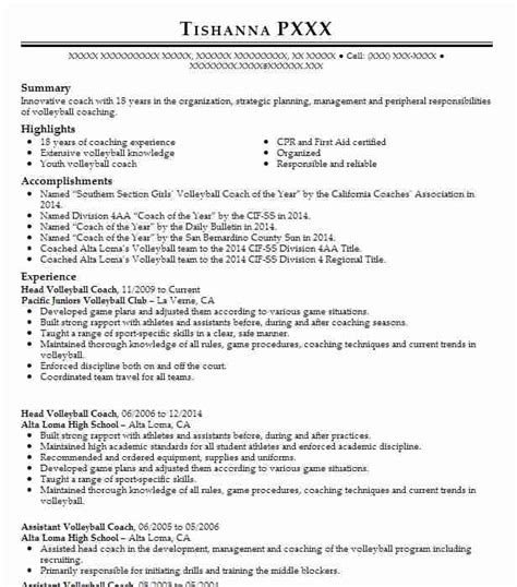 assistant volleyball coach resume example north carolina