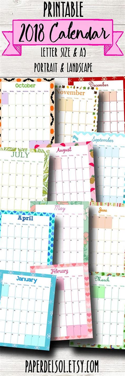monthly calendar   planner inserts  printable etsy