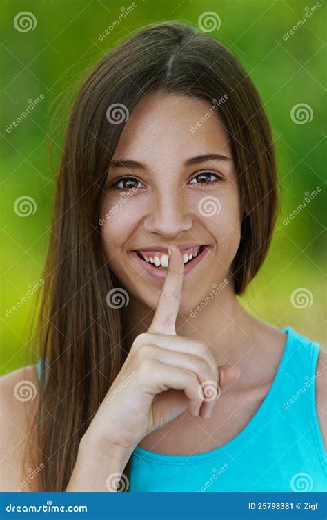 Beautiful Teenage Girl Puts Finger Stock Image Image Of Female Happy