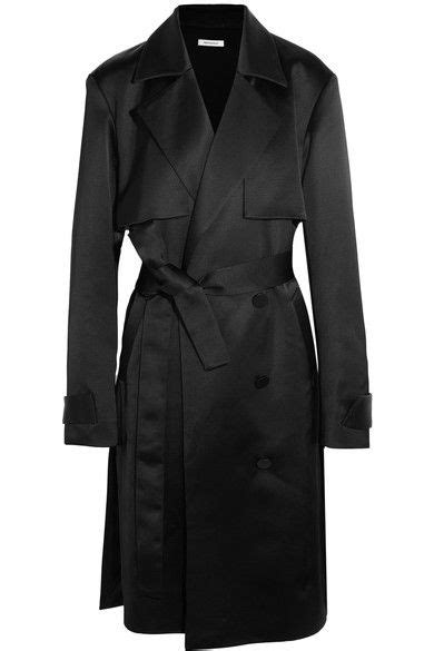 black double breasted satin trench coat protagonist trench coat