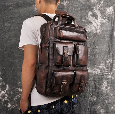 hot  seller men original leather fashion travel university college school book bag