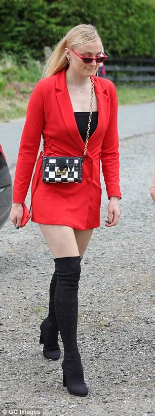 got s sophie turner dons racy red mini dress two weekends in a row