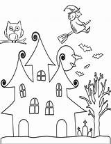 Halloween Coloring Pages Printable Kids House Spooky Witch Flying Easy Printables Page2 Houses Page1 Pumpkin Haunted Owl Creepy There Click sketch template