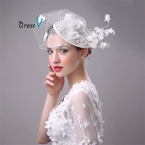 Dressv White Wedding Bridal Headwear Flower Tulle Wedding Bridle Hats