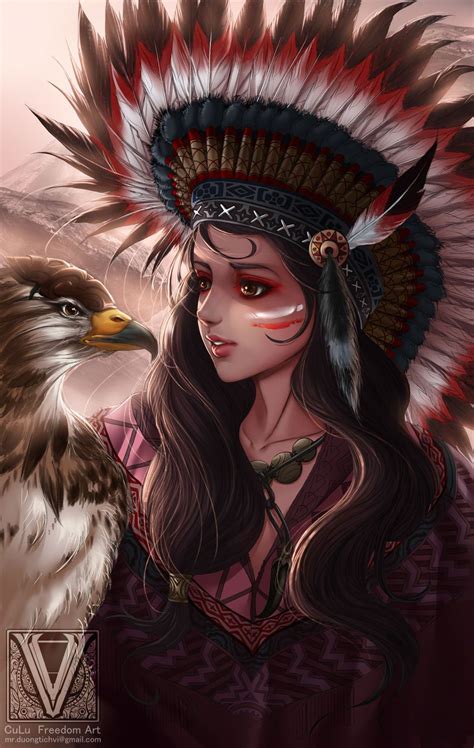 artstation jui [ indian girl ] cu lu native american headdress