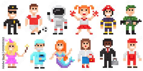 pixel art characters set professions pixel art people isolated design