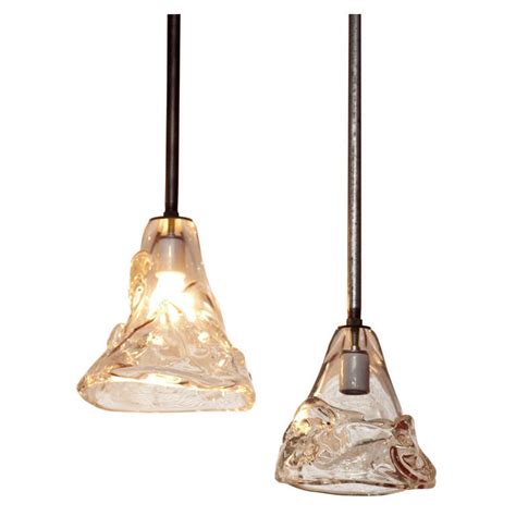 Industrial Hanging Pendant Lights With Hand Blown Glass At