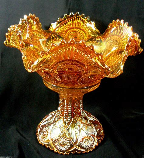 Vintage Marigold Iridescent Inmerial Carnival Glass Ruffled Bowl W