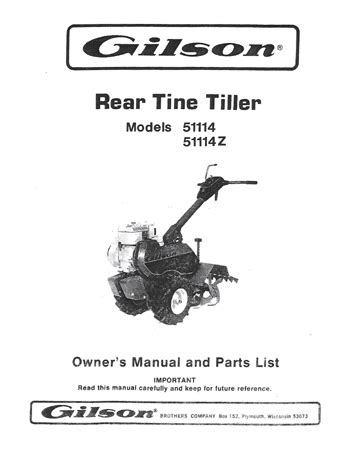 gilson montgomery ward   rear tine tiller owners manual  parts list