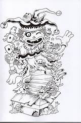 Coloring Pages Doodle Invasion Doodles Monster Adult Colouring Books Fun sketch template