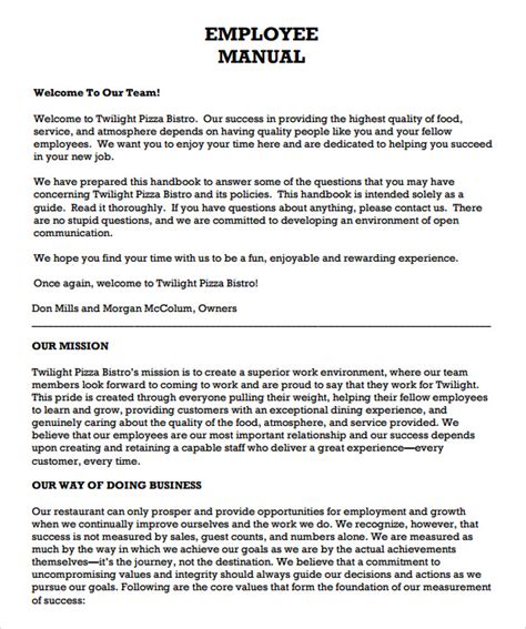 employment manual template  tutoreorg master  documents