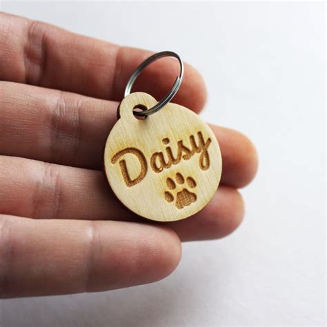 engraved dog tags  dogs personalized double sided wooden etsy