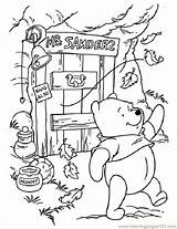 Coloring Pooh Winnie Pages Windy Fall Printable Disney Print House Sheets Autumn Color Walking Near His Popular Getdrawings Drawing Adult sketch template