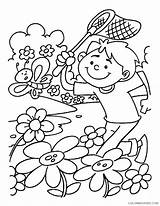Coloring Spring Pages Butterfly Coloring4free Catching Boy Related Posts sketch template
