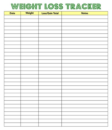 weight loss tracker printable