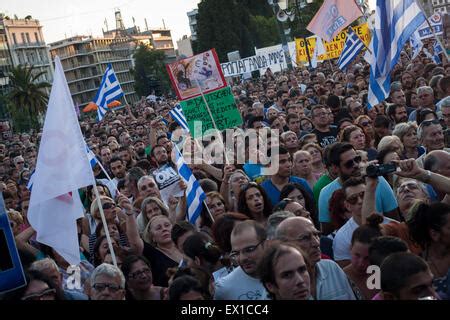 athens greece  july  people   crowd  spelled  oxi greek