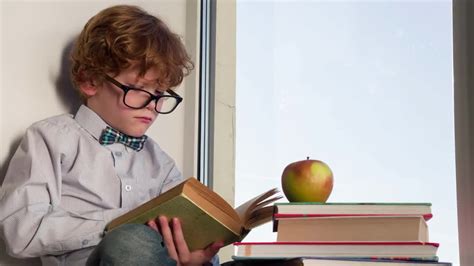 boy reads  book stock video motion array