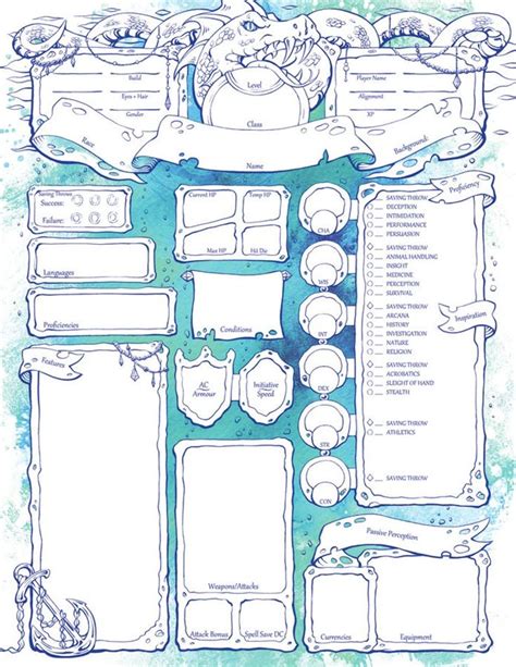 undertow character sheets dandd 5e etsy character sheet dungeons and