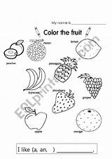 Fruits Color Worksheet Worksheets Esl Preview sketch template