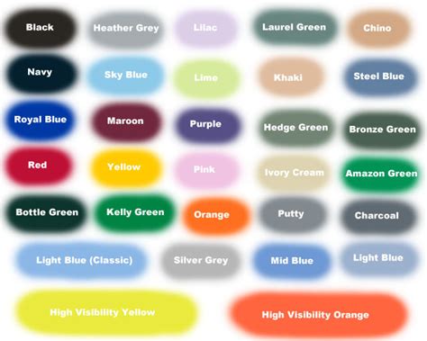 colour chart busybee embroidered clothing