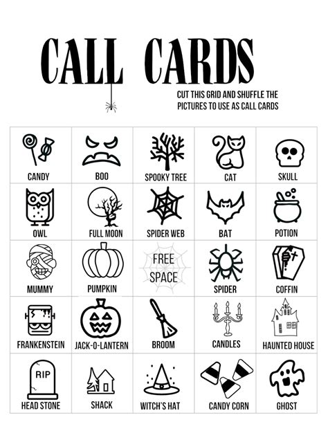 halloween bingo cards printable black  white