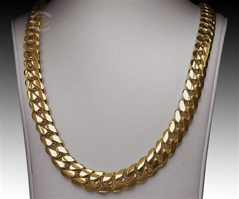 solid  gold miami mens cuban curb link chain necklace  heavy
