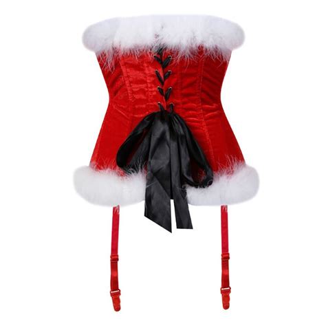 Zipper Overbust Corset Bustier Lingerie Lace Up Corset Christmas Santa