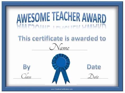 class teacher appreciation certificate template  printable