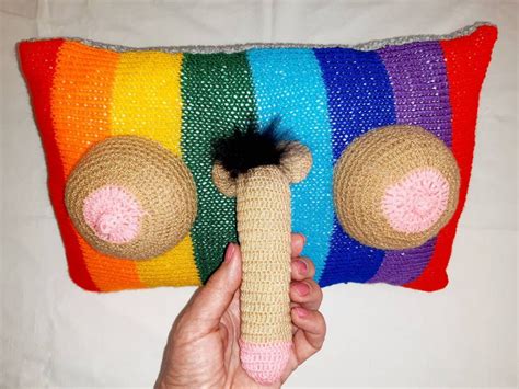 cute penis boob vagina crochet pillow knitted rainbow gay etsy