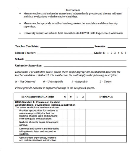 evaluation form template template business
