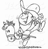 Cartoon Boy Stick Pony Riding Coloring Outline Vector Cowboy Ron Leishman Royalty sketch template