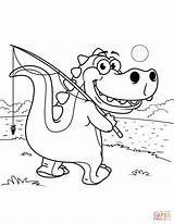 Coloring Pages Tyrannosaurus Fishing Cute Goes Printable Drawing sketch template