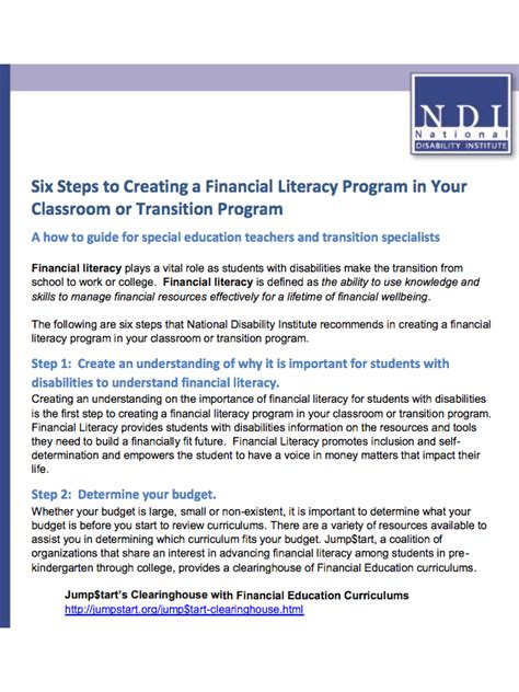 resource six steps to creating a financial literacy