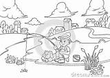 Fishing Coloring Royalty Stock Boy Book Easy Simple sketch template