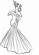 Coloring Dress Pages Woman Evening Dresses Fashion Barbie Colouring Girls Printable Wedding Kids sketch template