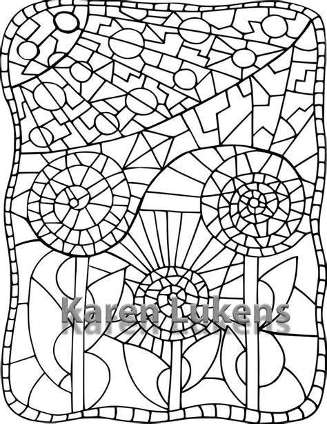 mosaic flower  adult coloring book page printable instant etsy