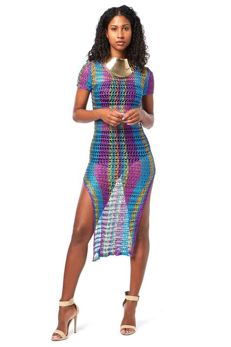 egyptian colored metallic high slit dress