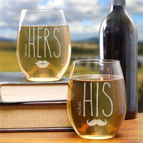 his and hers engraved stemless personalized wine glass glasses t set