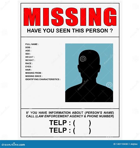 missing person poster portrait format stock vector illustration