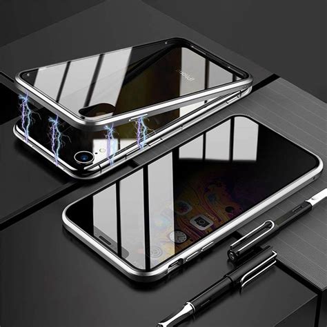 privacy magnetic case  iphone anti peeping clear double sided tempered glass  full