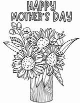 Coloring Mothers Bouquet Printable Mother Flower Pages Happy Sheet sketch template