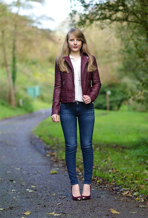 The Berry Faux Leather Jacket With Skinny Jeans